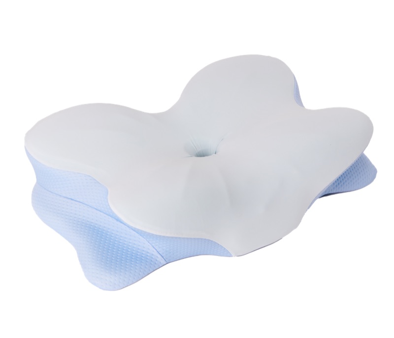 Ergonomic butterfly-shaped contour pillow viewed from above